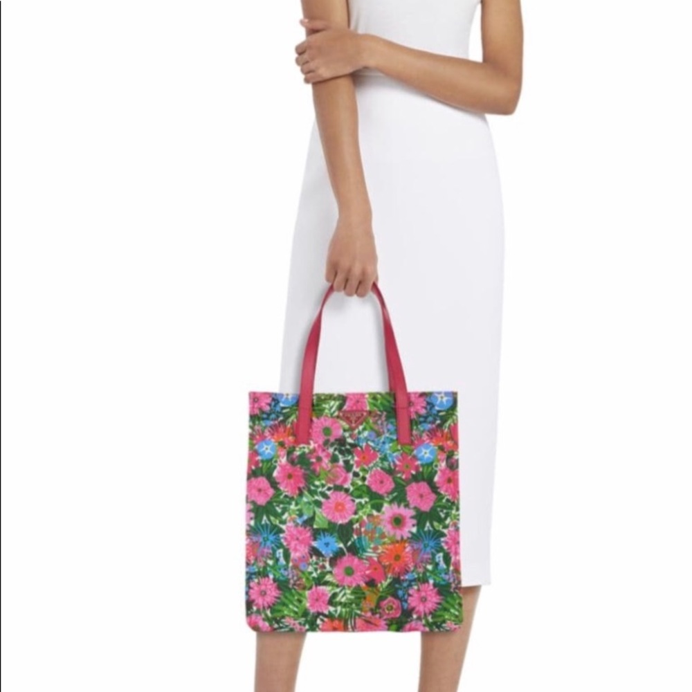 Prada Nylon Tote Bag Saffiano Pink Handles